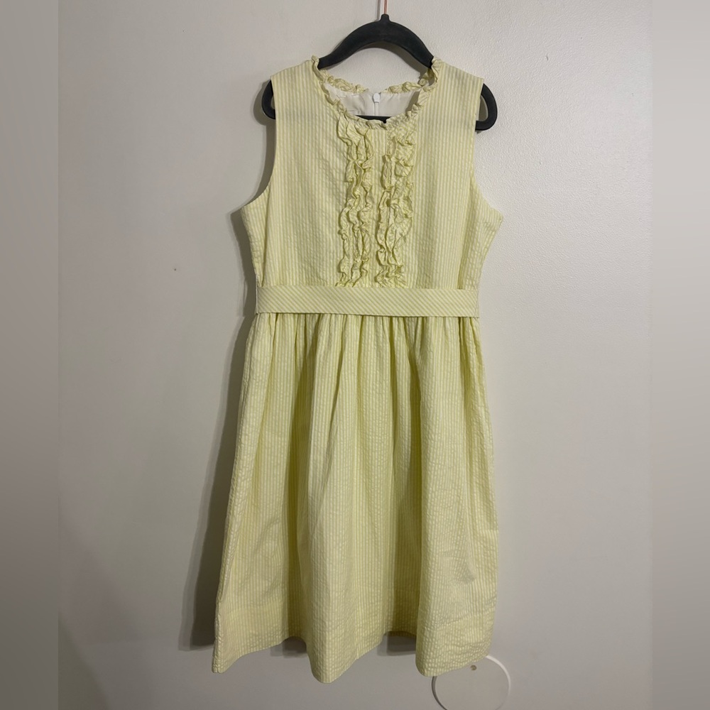 Strasburg Light Yellow Striped Seersucker  Kids Dress Size 10
